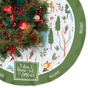 Let it Snow Cute Reindeer Name Green Christmas Brushed Polyester Tree Skirt