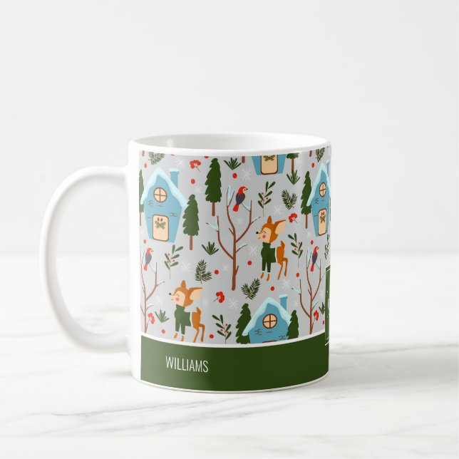 Let it Snow Cute Reindeer Name Green Christmas Coffee Mug (Left)