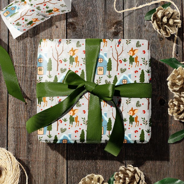 Let it Snow Cute Reindeer Name Green Christmas Wrapping Paper (Creator Uploaded)