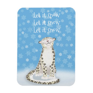 'Let it snow' cute snow leopard Christmas magnet