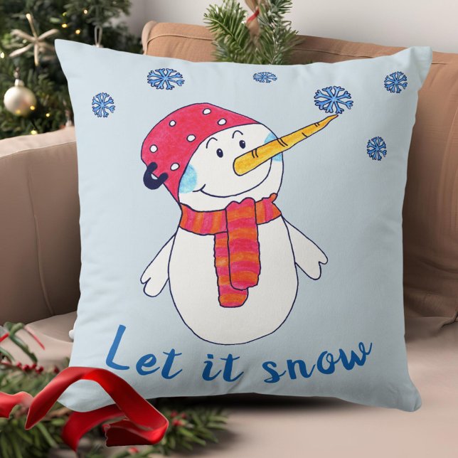 Let it snow Cute Snowman with a Snowflake Kids Throw Pillow (Creator Uploaded)
