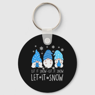 Let It Snow Cute Three Blue Gnome Matching Family Keychain