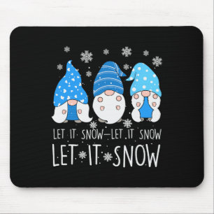 Let It Snow Cute Three Blue Gnome Matching Family Mouse Pad