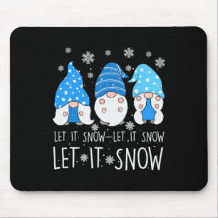 Let It Snow Cute Three Blue Gnome Matching Family Mouse Pad