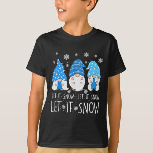 Let It Snow Cute Three Blue Gnome Matching Family T-Shirt