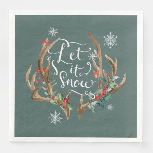 Let it Snow/Deer Antlers with Flowers Napkin