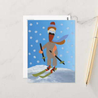Let It Snow Duck On Skies Winter Time Postcard