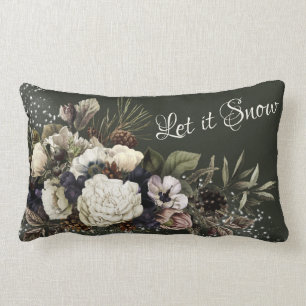 Let it Snow Elegant Winter Garden Floral Design Lumbar Pillow