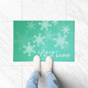  Let it Snow Emerald White Snowflakes Minimalist  Doormat