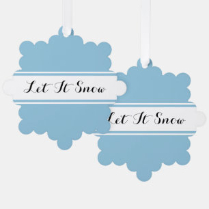 LET IT SNOW Fancy Text Slate Blue White Stripes Ornament Card