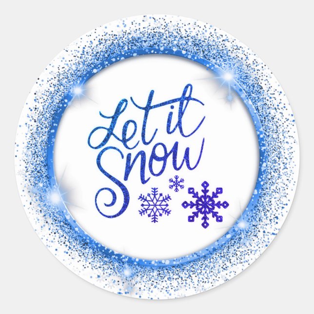 Let It Snow Faux Glitter Blue and White Sticker (Front)