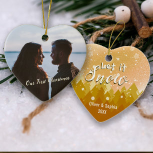 Let it Snow First Christmas Photo Gold Colour Ceramic Ornament
