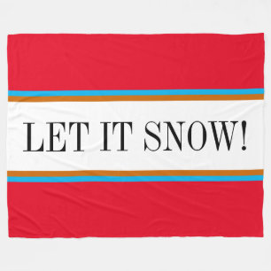 LET IT SNOW Fun Festive Bright Red White Stripes Fleece Blanket
