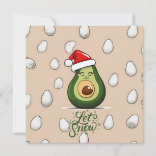 Let it Snow Funny Christmas Avocado in Santa Hat  Holiday Card