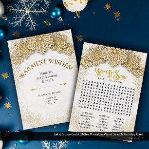 Let it Snow–Gold Glitter Printable Word Search Holiday Card