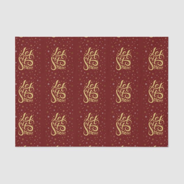 Let It Snow Gold Typography Or Burgundy Red Tissue Paper (Front)
