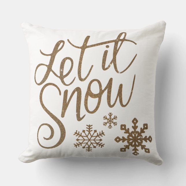 Let It Snow Gold & White Throw Pillow (Front)