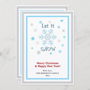Let It Snow Gray Blue Snowflakes Red INSERT PHOTO Holiday Card