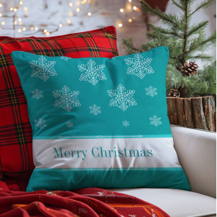 Let it Snow Holiday Pillow, Aqua Throw Pillow