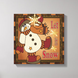 Let it Snow Holiday Snowman    Christmas Canvas Print