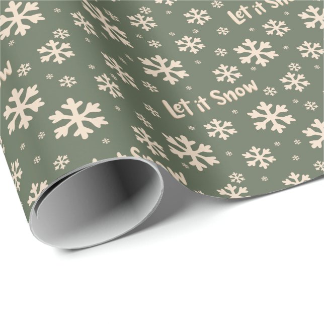 Let It Snow Holiday Wrapping Paper - Green (Roll Corner)