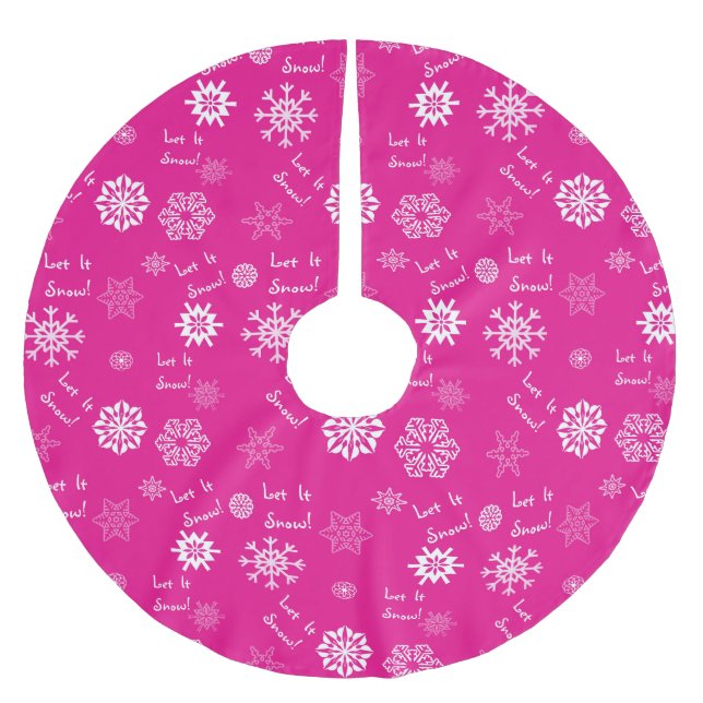 Let It Snow Hot Pink Brushed Polyester Tree Skirt (Front)