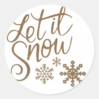 Let it snow in gold classic round sticker