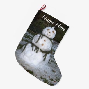 Let it Snow Jolly Snowman Snow Lady Large Christmas Stocking
