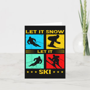 Let It Snow Let It Ski Winter Sports Skiing Retro Card