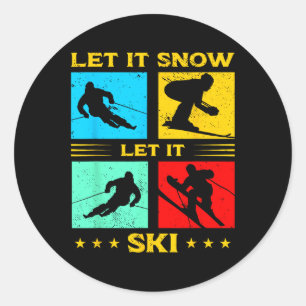 Let It Snow Let It Ski Winter Sports Skiing Retro Classic Round Sticker