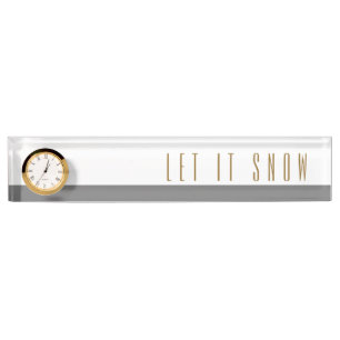 LET IT SNOW Modern White Grey Colour Block Clock Nameplate