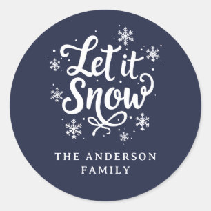 Let it Snow Navy Blue Holiday Classic Round Sticker