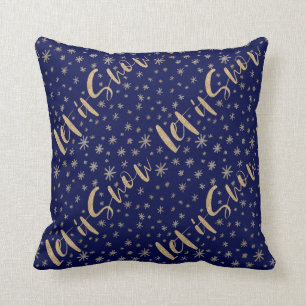 Let It Snow Navy & Gold Starry Night Chrismas Throw Pillow