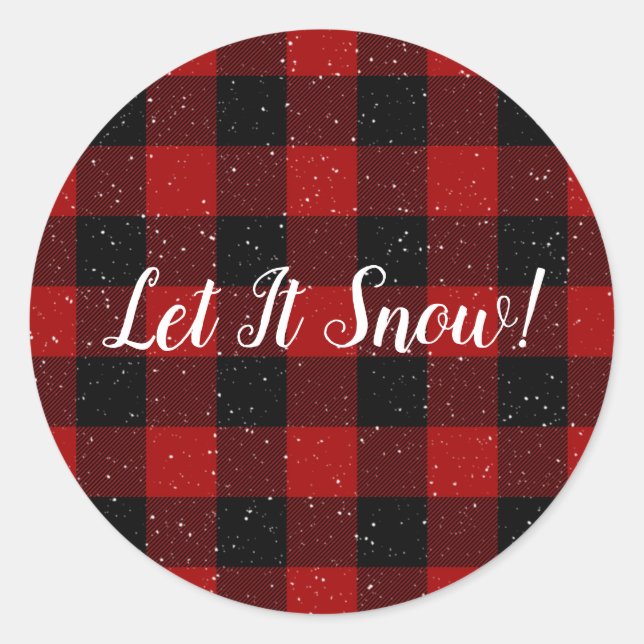 Let It Snow on buffalo plaid Classic Round Sticker (Front)