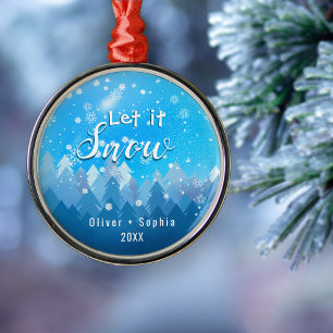 Let it Snow Our 1st Christmas Blue Metal Ornament