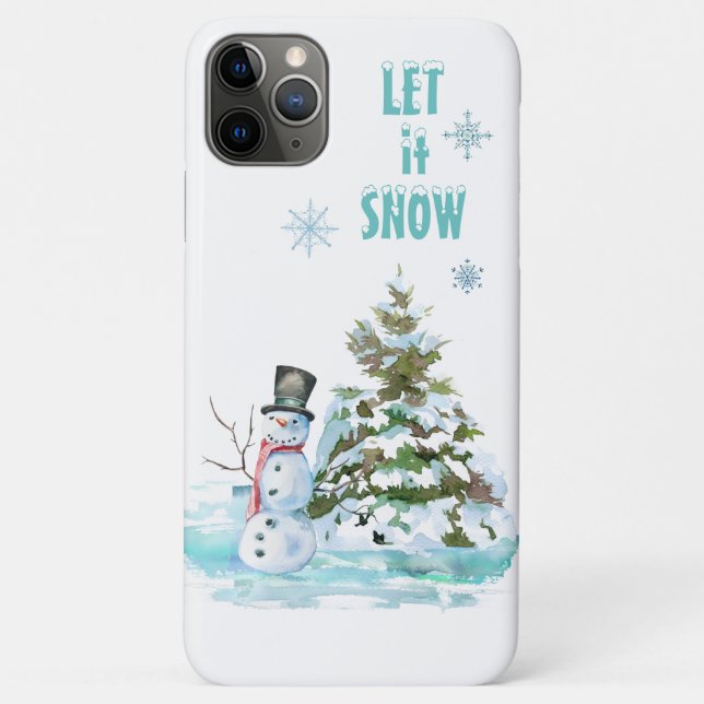 Let it Snow Pastel Blue Christmas Tree Snowman Case-Mate iPhone Case (Back)