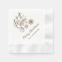 Let it Snow Personalized Christmas Napkins Gold