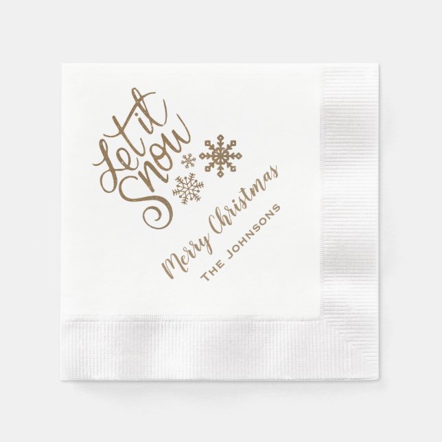 Let it Snow Personalized Christmas Napkins Gold (Front)