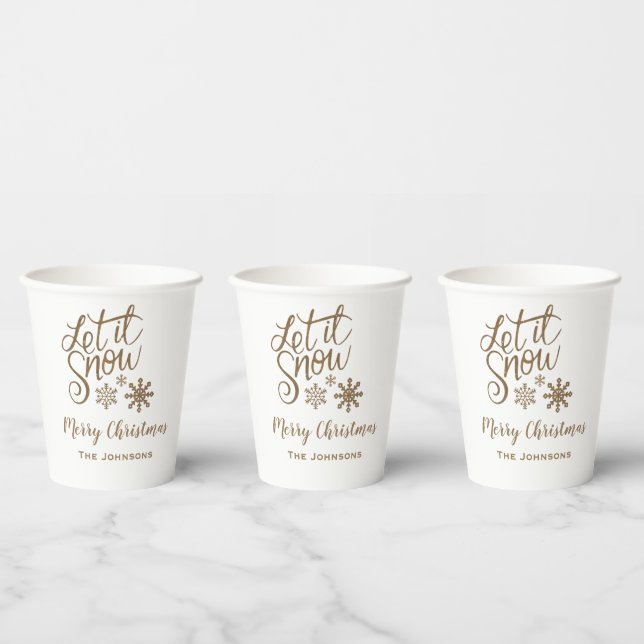 Let it Snow Personalized Christmas Paper Cups Gold (Multi)