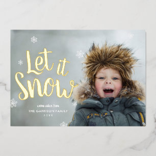 Let It Snow Photo Overlay Real Foil Holiday Card