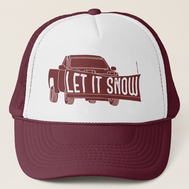 Let it Snow Pickup Truck with Snowplow Trucker Hat (Front)