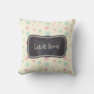 Let it Snow Pink And Blue Snowflake Pattern Throw Pillow