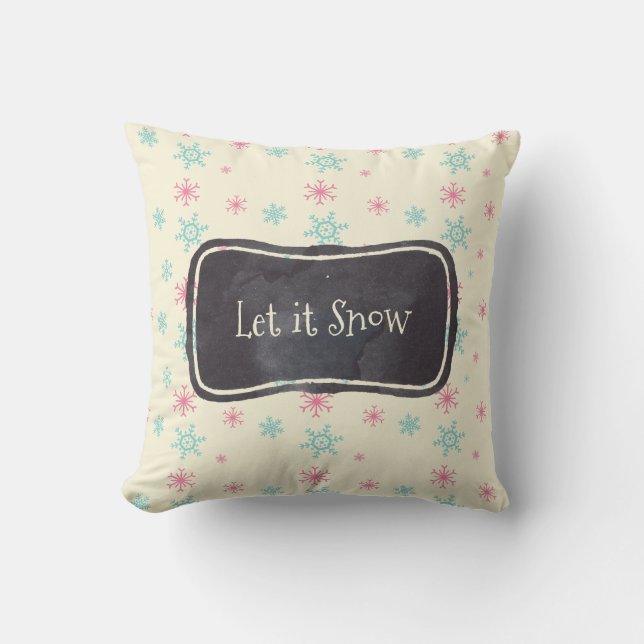 Let it Snow Pink And Blue Snowflake Pattern Throw Pillow (Front)