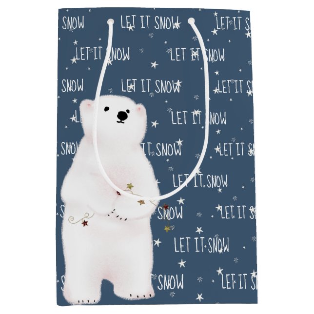 LET IT SNOW Polar Bear On Stars Medium Gift Bag (Front)