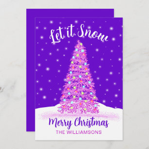 Let it Snow Purple Decorated Christmas Tree Holiday Card