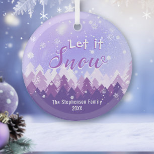 Let it Snow Purple Snow Forest Merry Christmas Glass Ornament
