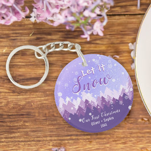 Let it Snow Purple Snow Forest Merry Christmas Keychain
