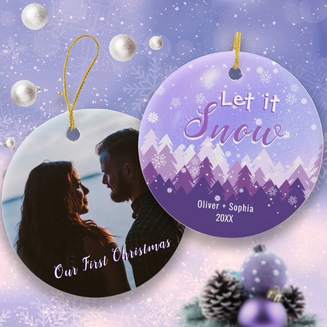 Let it Snow Purple Snow Forest Merry Christmas Ornament (Creator Uploaded)