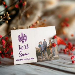 Let It Snow Purple Snowflake Holiday Card