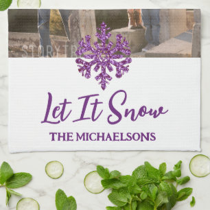 Let It Snow Purple Snowflake Kitchen Towel